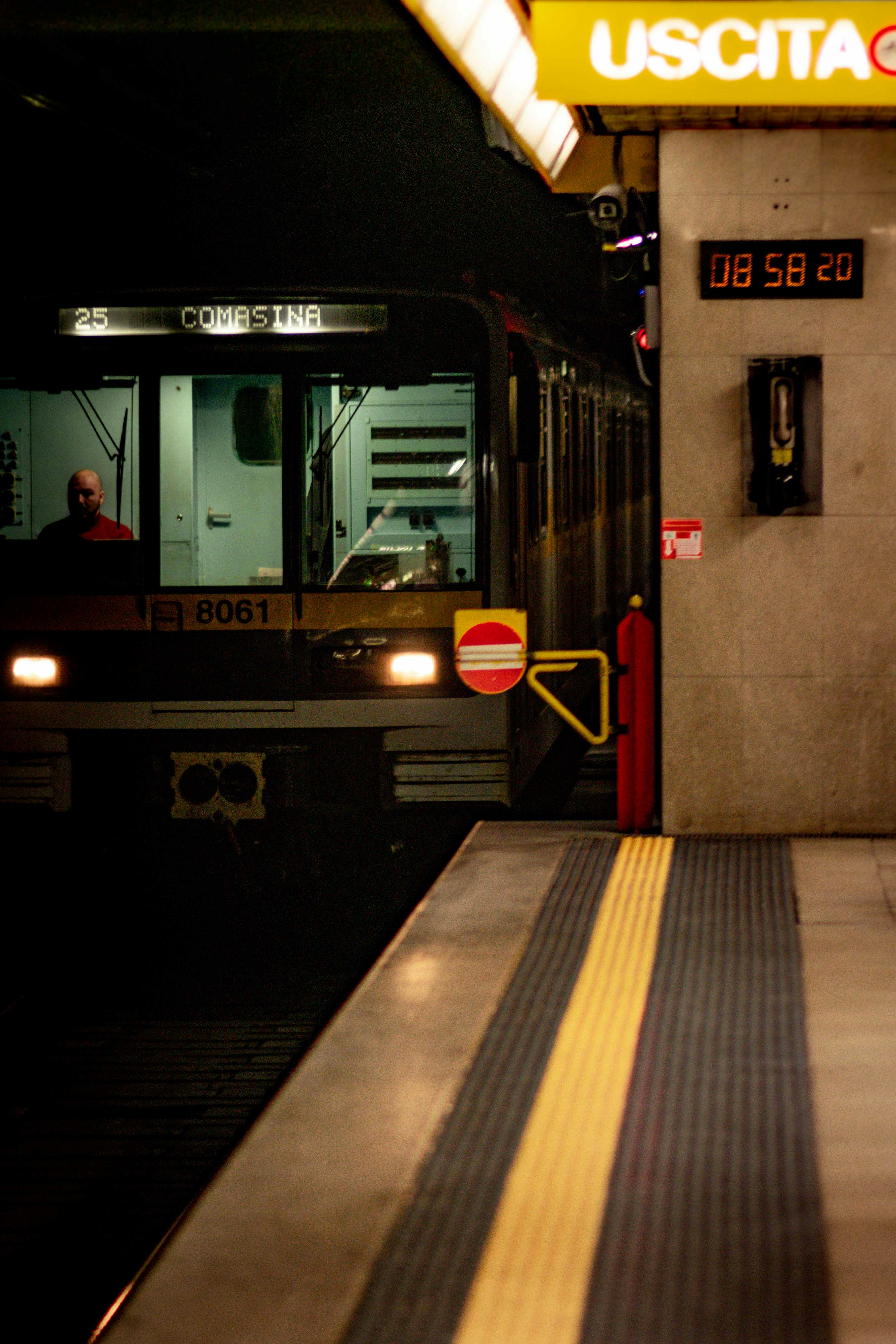 white and black train in train station